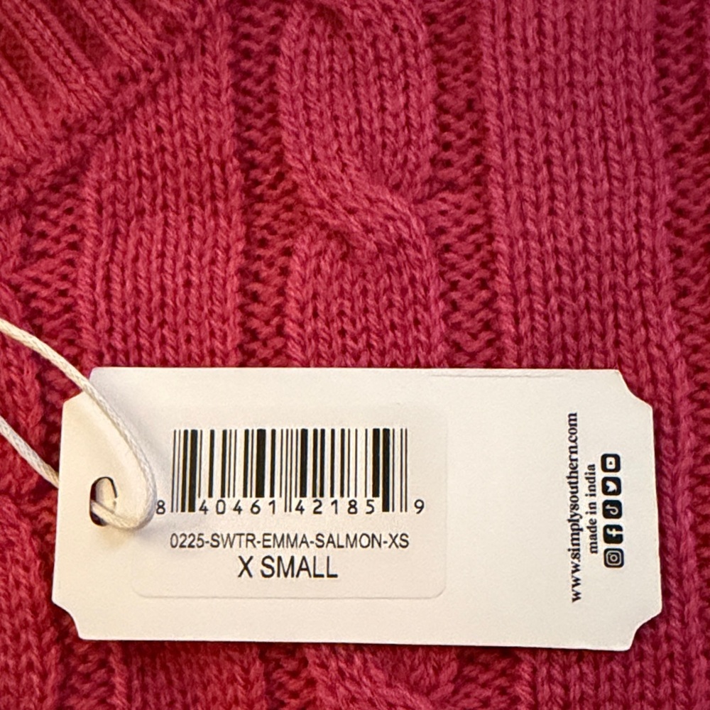 Simply Southern Salmon Emma Cable Knit Sweater/NWT/XS - Picture 6 of 12
